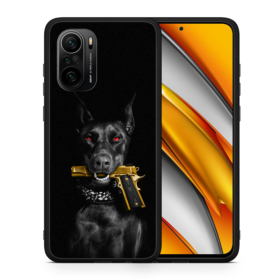 Θήκη Αγίου Βαλεντίνου Xiaomi Poco F3 Golden Gun από τη Smartfits με σχέδιο στο πίσω μέρος και μαύρο περίβλημα | Xiaomi Poco F3 Golden Gun case with colorful back and black bezels