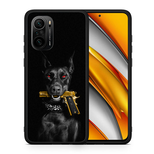 Θήκη Αγίου Βαλεντίνου Xiaomi Poco F3 Golden Gun από τη Smartfits με σχέδιο στο πίσω μέρος και μαύρο περίβλημα | Xiaomi Poco F3 Golden Gun case with colorful back and black bezels