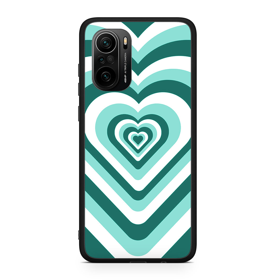 Xiaomi Poco F3 Green Hearts θήκη από τη Smartfits με σχέδιο στο πίσω μέρος και μαύρο περίβλημα | Smartphone case with colorful back and black bezels by Smartfits