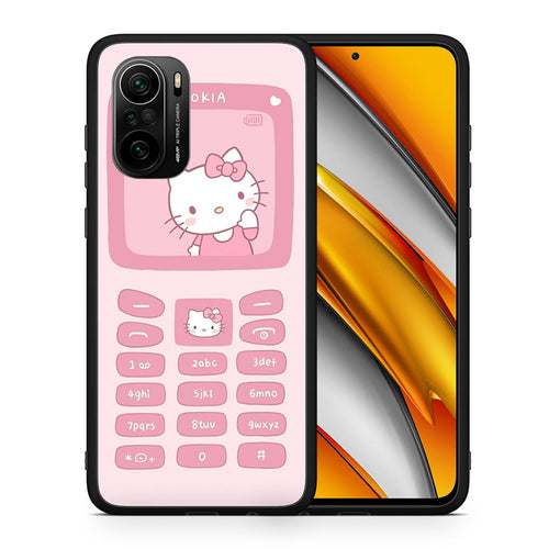 Θήκη Αγίου Βαλεντίνου Xiaomi Poco F3 Hello Kitten από τη Smartfits με σχέδιο στο πίσω μέρος και μαύρο περίβλημα | Xiaomi Poco F3 Hello Kitten case with colorful back and black bezels