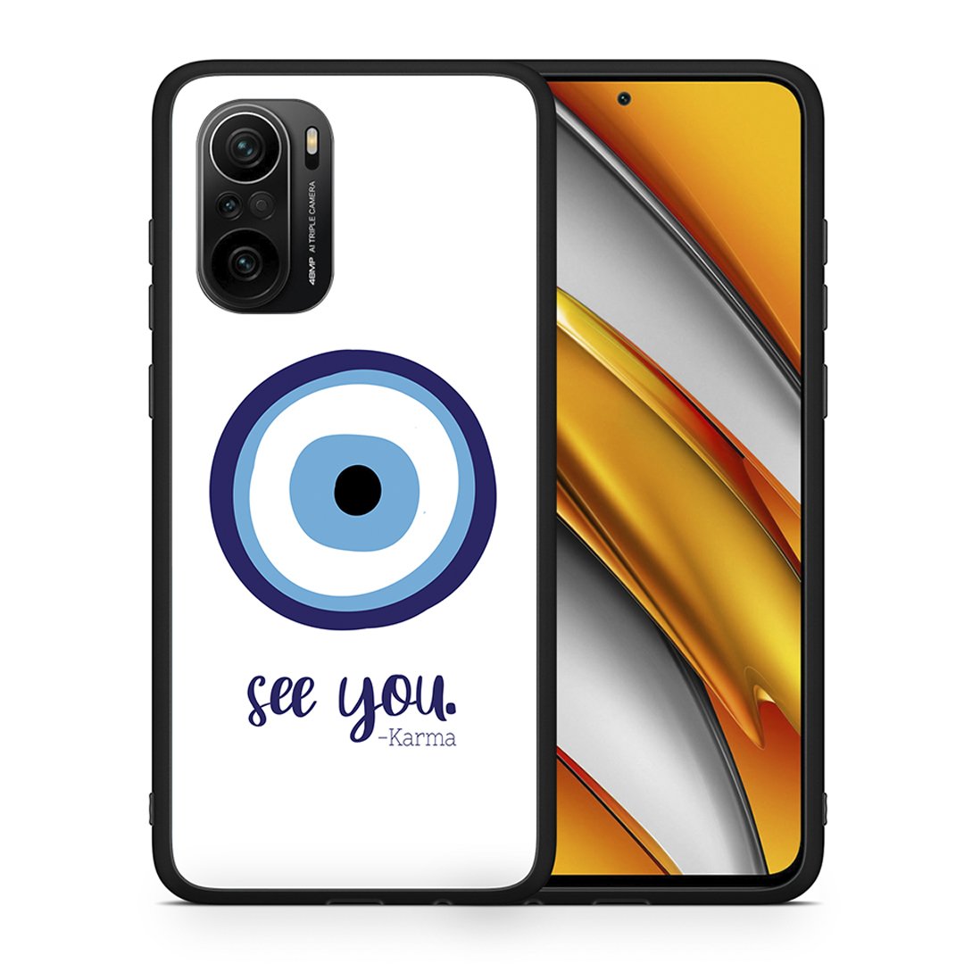 Θήκη Xiaomi Poco F3 Karma Says από τη Smartfits με σχέδιο στο πίσω μέρος και μαύρο περίβλημα | Xiaomi Poco F3 Karma Says case with colorful back and black bezels