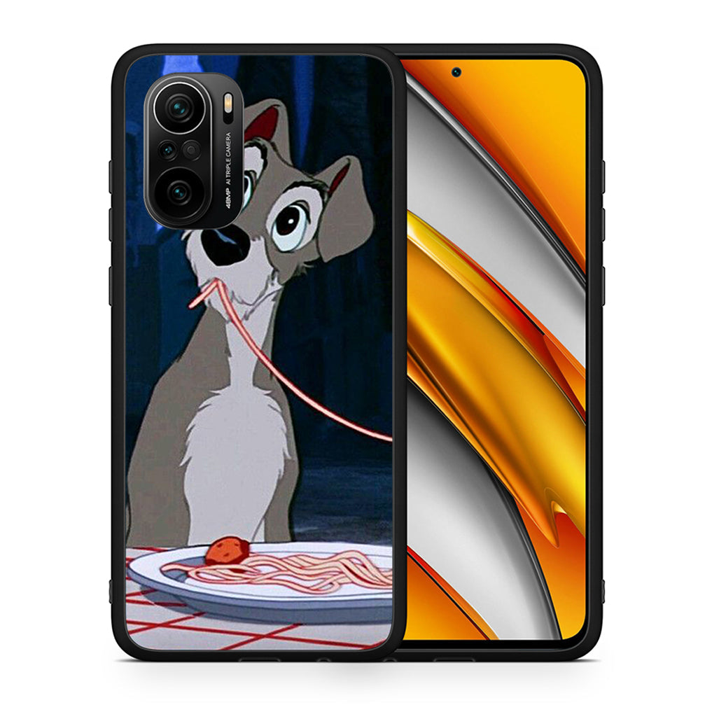 Θήκη Αγίου Βαλεντίνου Xiaomi Poco F3 Lady And Tramp 1 από τη Smartfits με σχέδιο στο πίσω μέρος και μαύρο περίβλημα | Xiaomi Poco F3 Lady And Tramp 1 case with colorful back and black bezels