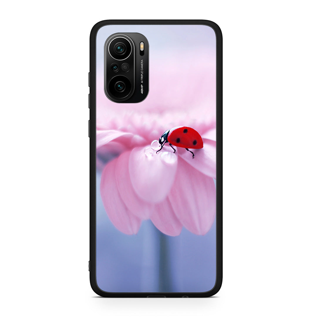 Xiaomi Poco F3 Ladybug Flower θήκη από τη Smartfits με σχέδιο στο πίσω μέρος και μαύρο περίβλημα | Smartphone case with colorful back and black bezels by Smartfits
