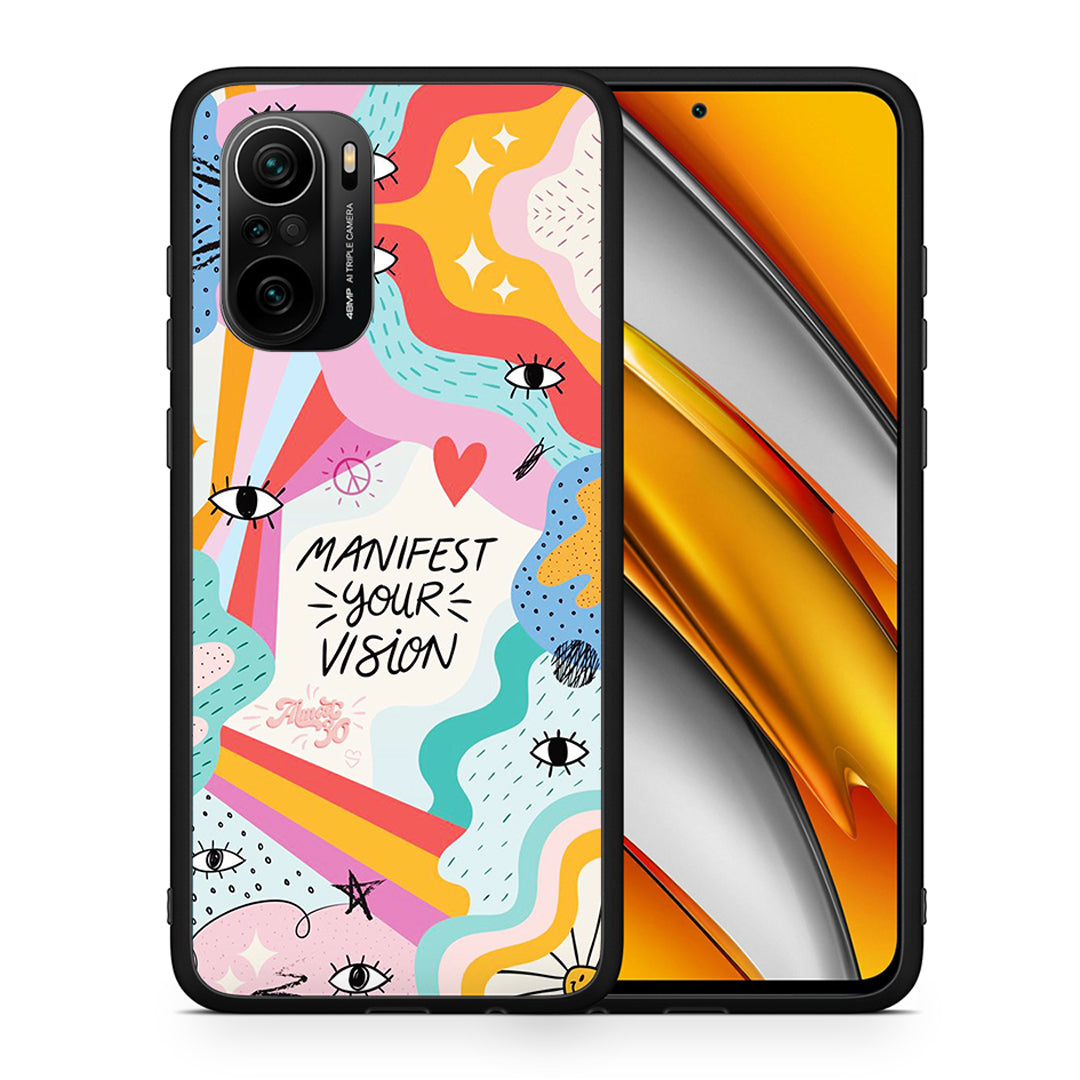 Θήκη Xiaomi Poco F3 Manifest Your Vision από τη Smartfits με σχέδιο στο πίσω μέρος και μαύρο περίβλημα | Xiaomi Poco F3 Manifest Your Vision case with colorful back and black bezels