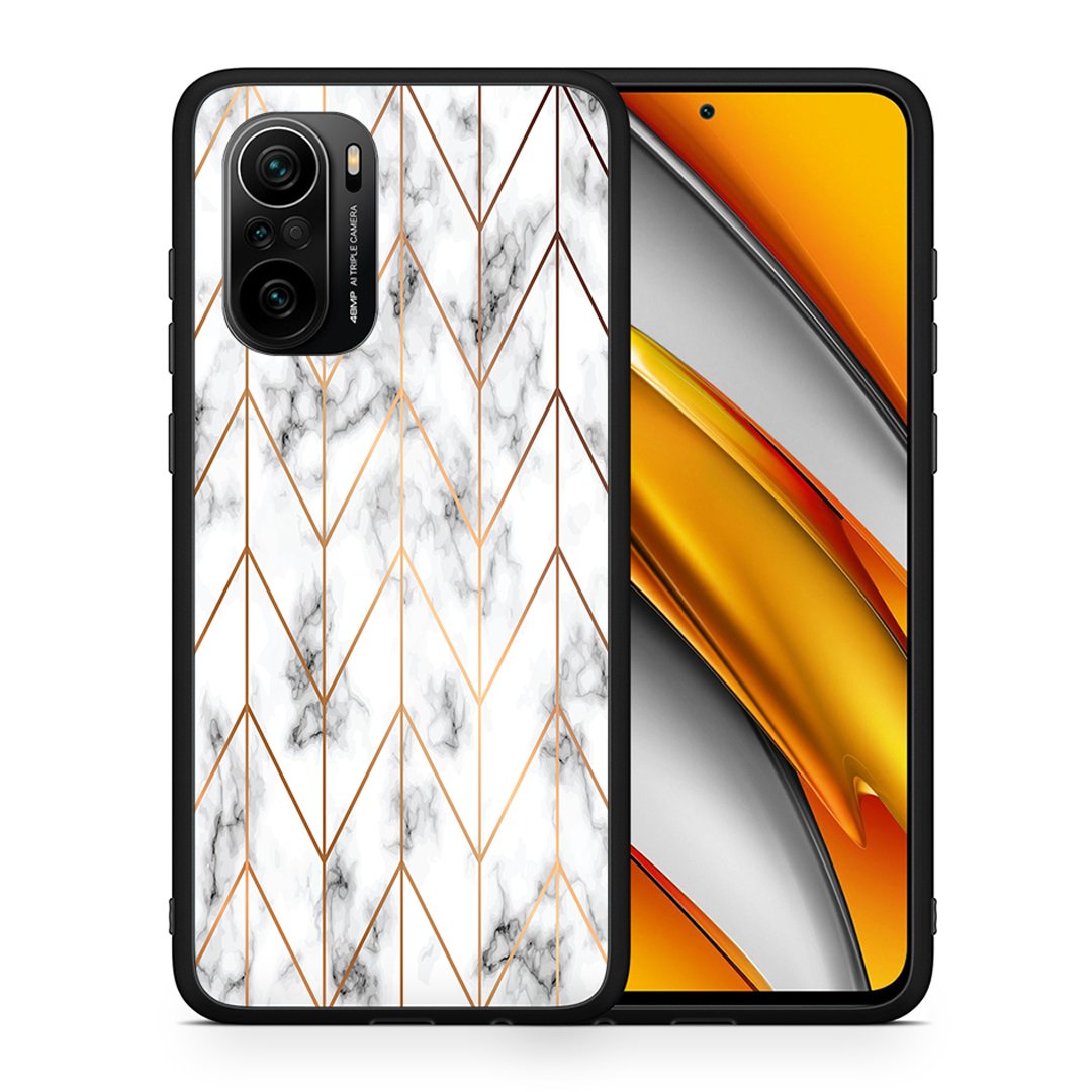 Θήκη Xiaomi Mi 11i Gold Geometric Marble από τη Smartfits με σχέδιο στο πίσω μέρος και μαύρο περίβλημα | Xiaomi Mi 11i Gold Geometric Marble case with colorful back and black bezels