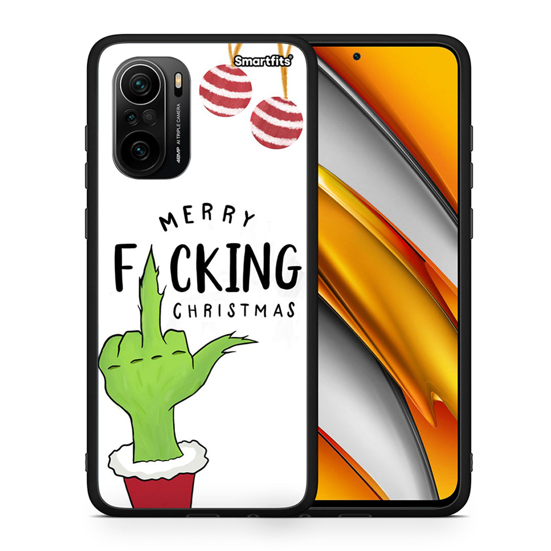 Θήκη Xiaomi Poco F3 Merry F Xmas από τη Smartfits με σχέδιο στο πίσω μέρος και μαύρο περίβλημα | Xiaomi Poco F3 Merry F Xmas case with colorful back and black bezels