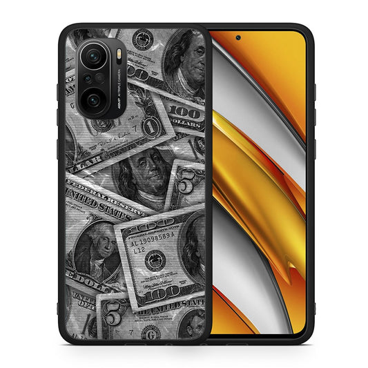 Θήκη Xiaomi Poco F3 Money Dollars από τη Smartfits με σχέδιο στο πίσω μέρος και μαύρο περίβλημα | Xiaomi Poco F3 Money Dollars case with colorful back and black bezels