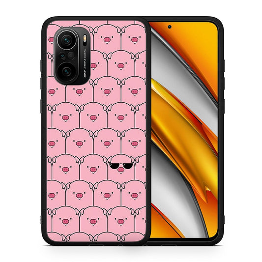 Θήκη Xiaomi Poco F3 Pig Glasses από τη Smartfits με σχέδιο στο πίσω μέρος και μαύρο περίβλημα | Xiaomi Poco F3 Pig Glasses case with colorful back and black bezels