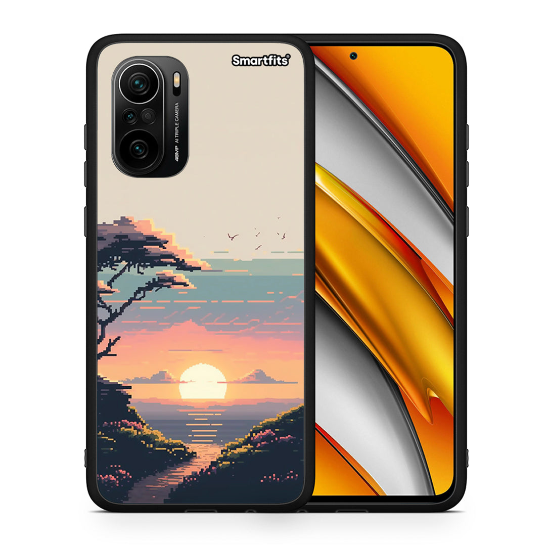 Θήκη Xiaomi Poco F3 Pixel Sunset από τη Smartfits με σχέδιο στο πίσω μέρος και μαύρο περίβλημα | Xiaomi Poco F3 Pixel Sunset case with colorful back and black bezels