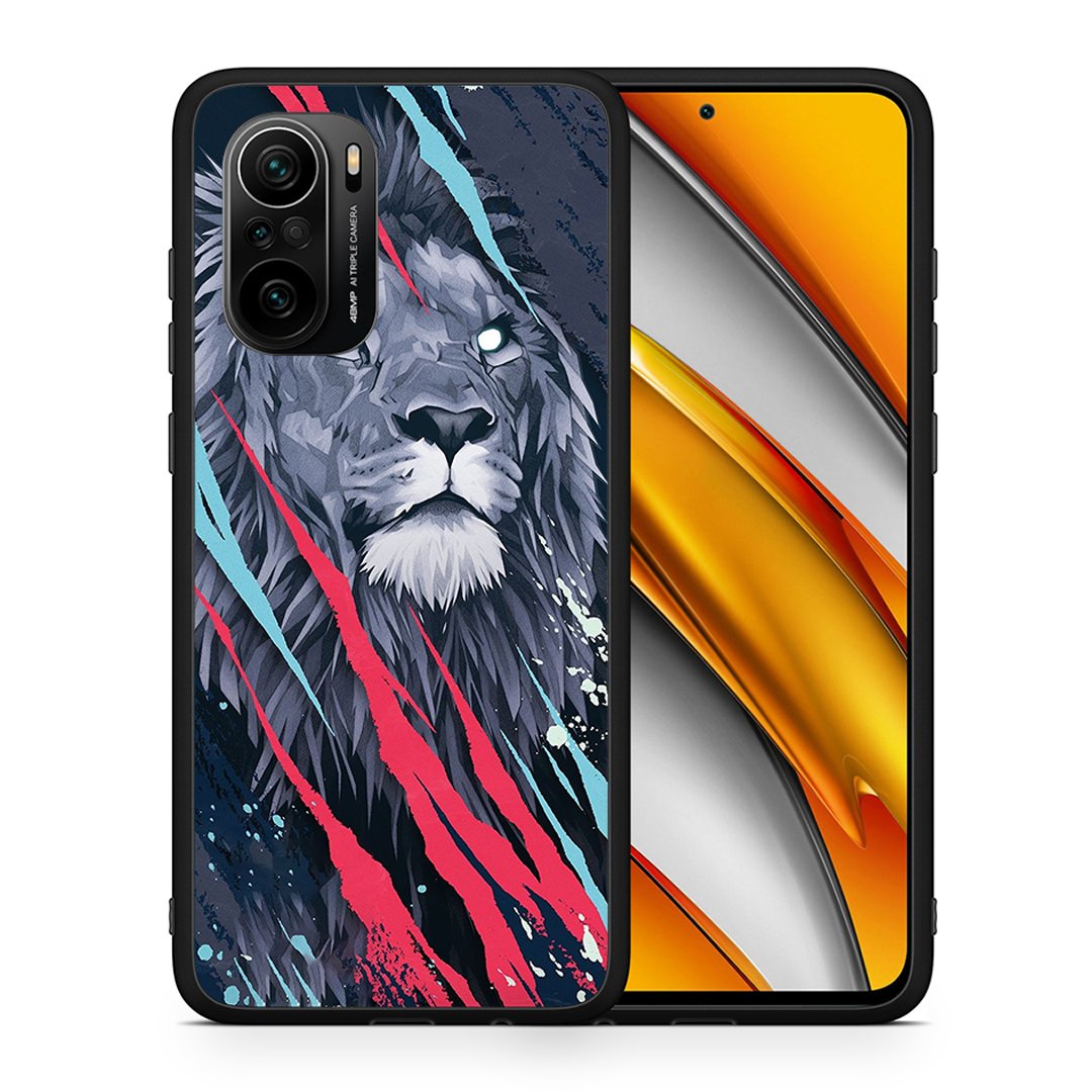 Θήκη Xiaomi Poco F3 Lion Designer PopArt από τη Smartfits με σχέδιο στο πίσω μέρος και μαύρο περίβλημα | Xiaomi Poco F3 Lion Designer PopArt case with colorful back and black bezels