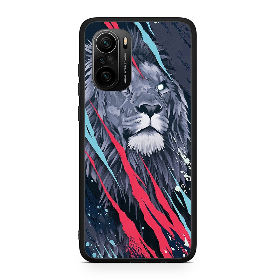 Xiaomi Poco F3 Lion Designer PopArt θήκη από τη Smartfits με σχέδιο στο πίσω μέρος και μαύρο περίβλημα | Smartphone case with colorful back and black bezels by Smartfits
