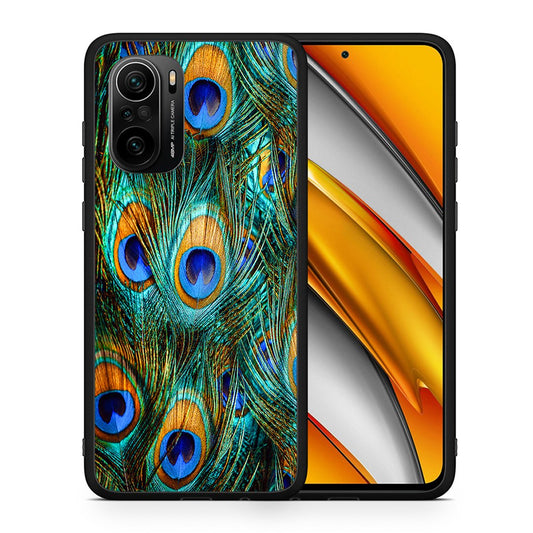 Θήκη Xiaomi Poco F3 Real Peacock Feathers από τη Smartfits με σχέδιο στο πίσω μέρος και μαύρο περίβλημα | Xiaomi Poco F3 Real Peacock Feathers case with colorful back and black bezels