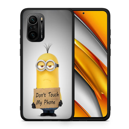 Θήκη Xiaomi Poco F3 Minion Text από τη Smartfits με σχέδιο στο πίσω μέρος και μαύρο περίβλημα | Xiaomi Poco F3 Minion Text case with colorful back and black bezels