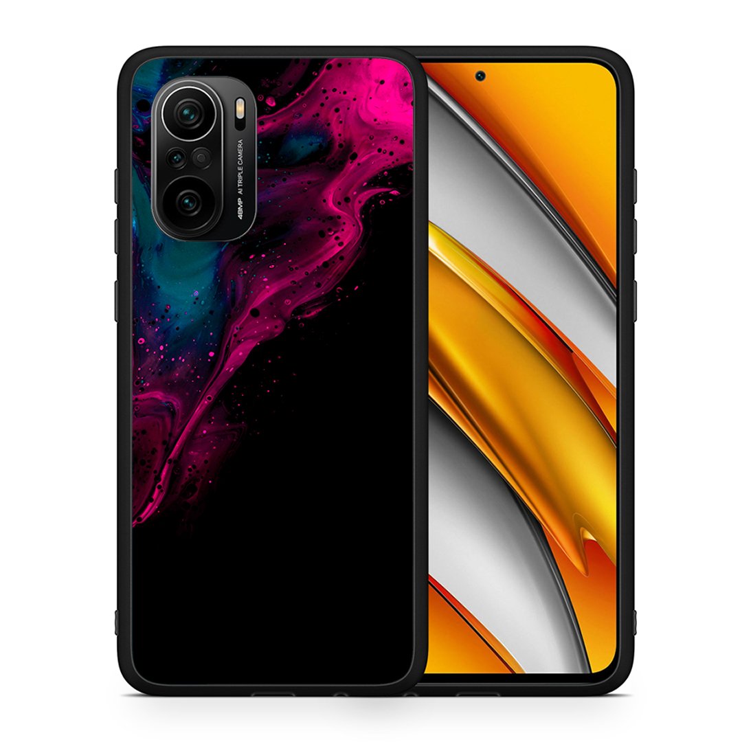 Θήκη Xiaomi Poco F3 Pink Black Watercolor από τη Smartfits με σχέδιο στο πίσω μέρος και μαύρο περίβλημα | Xiaomi Poco F3 Pink Black Watercolor case with colorful back and black bezels