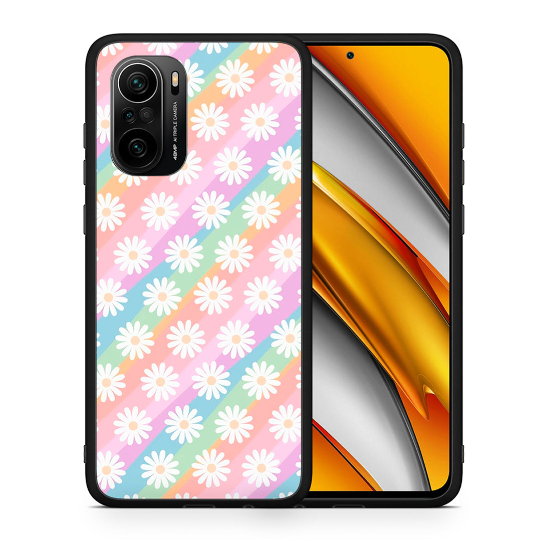 Θήκη Xiaomi Poco F3 White Daisies από τη Smartfits με σχέδιο στο πίσω μέρος και μαύρο περίβλημα | Xiaomi Poco F3 White Daisies case with colorful back and black bezels