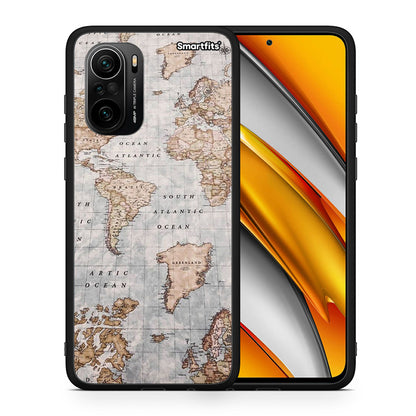 Θήκη Xiaomi Poco F3 World Map από τη Smartfits με σχέδιο στο πίσω μέρος και μαύρο περίβλημα | Xiaomi Poco F3 World Map case with colorful back and black bezels