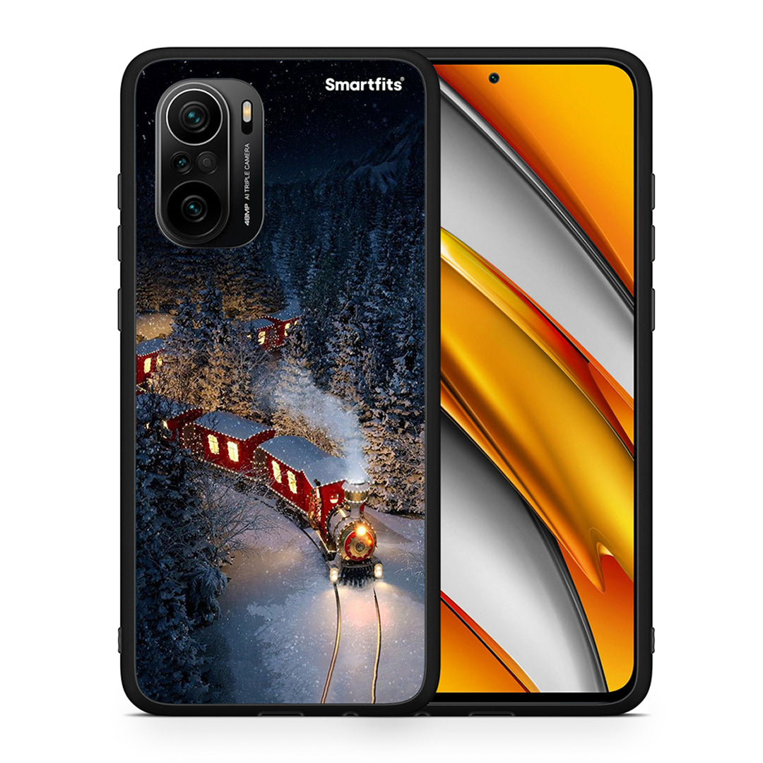 Θήκη Xiaomi Poco F3 Xmas Train από τη Smartfits με σχέδιο στο πίσω μέρος και μαύρο περίβλημα | Xiaomi Poco F3 Xmas Train case with colorful back and black bezels