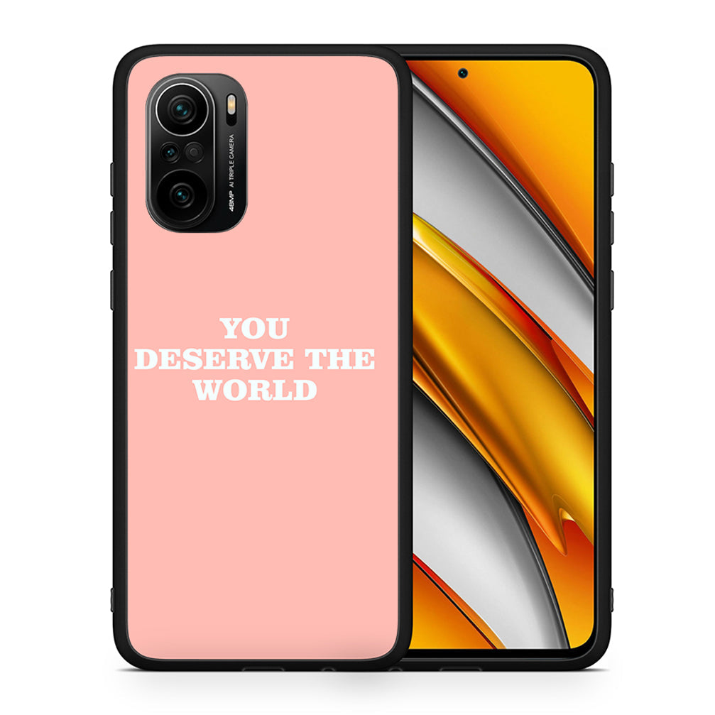 Θήκη Αγίου Βαλεντίνου Xiaomi Poco F3 You Deserve The World από τη Smartfits με σχέδιο στο πίσω μέρος και μαύρο περίβλημα | Xiaomi Poco F3 You Deserve The World case with colorful back and black bezels