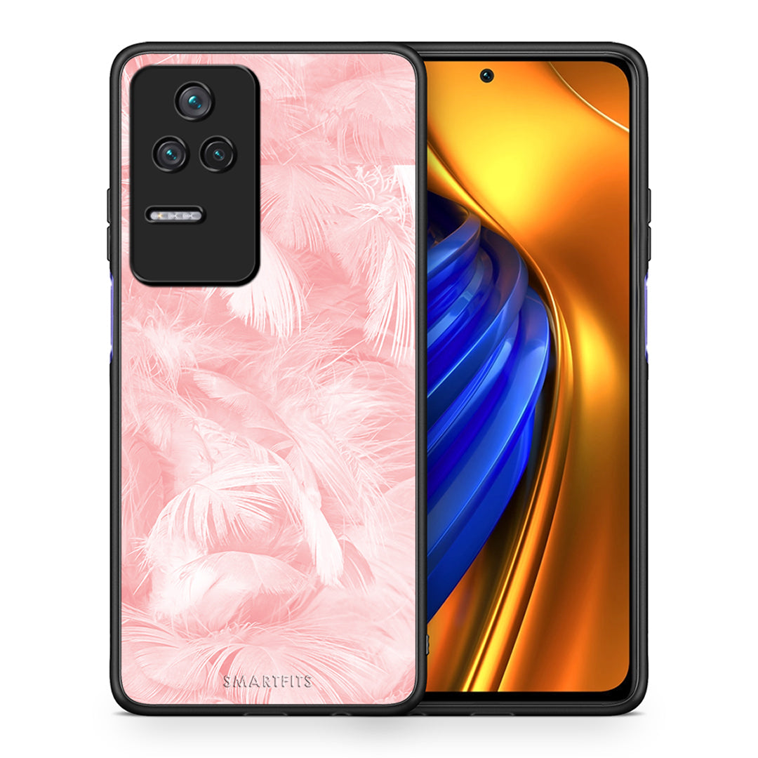 Θήκη Xiaomi Poco F4 / Redmi K40S Pink Feather Boho από τη Smartfits με σχέδιο στο πίσω μέρος και μαύρο περίβλημα | Xiaomi Poco F4 / Redmi K40S Pink Feather Boho case with colorful back and black bezels