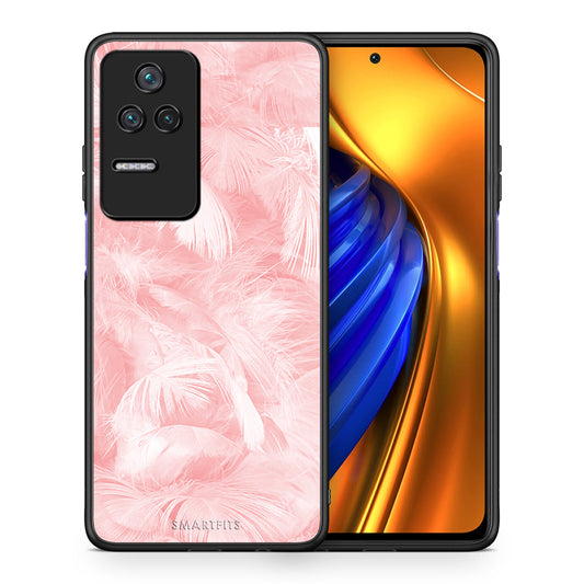 Θήκη Xiaomi Poco F4 / Redmi K40S Pink Feather Boho από τη Smartfits με σχέδιο στο πίσω μέρος και μαύρο περίβλημα | Xiaomi Poco F4 / Redmi K40S Pink Feather Boho case with colorful back and black bezels