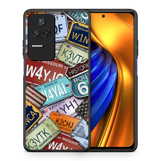Θήκη Xiaomi Poco F4 / Redmi K40S Car Plates από τη Smartfits με σχέδιο στο πίσω μέρος και μαύρο περίβλημα | Xiaomi Poco F4 / Redmi K40S Car Plates case with colorful back and black bezels