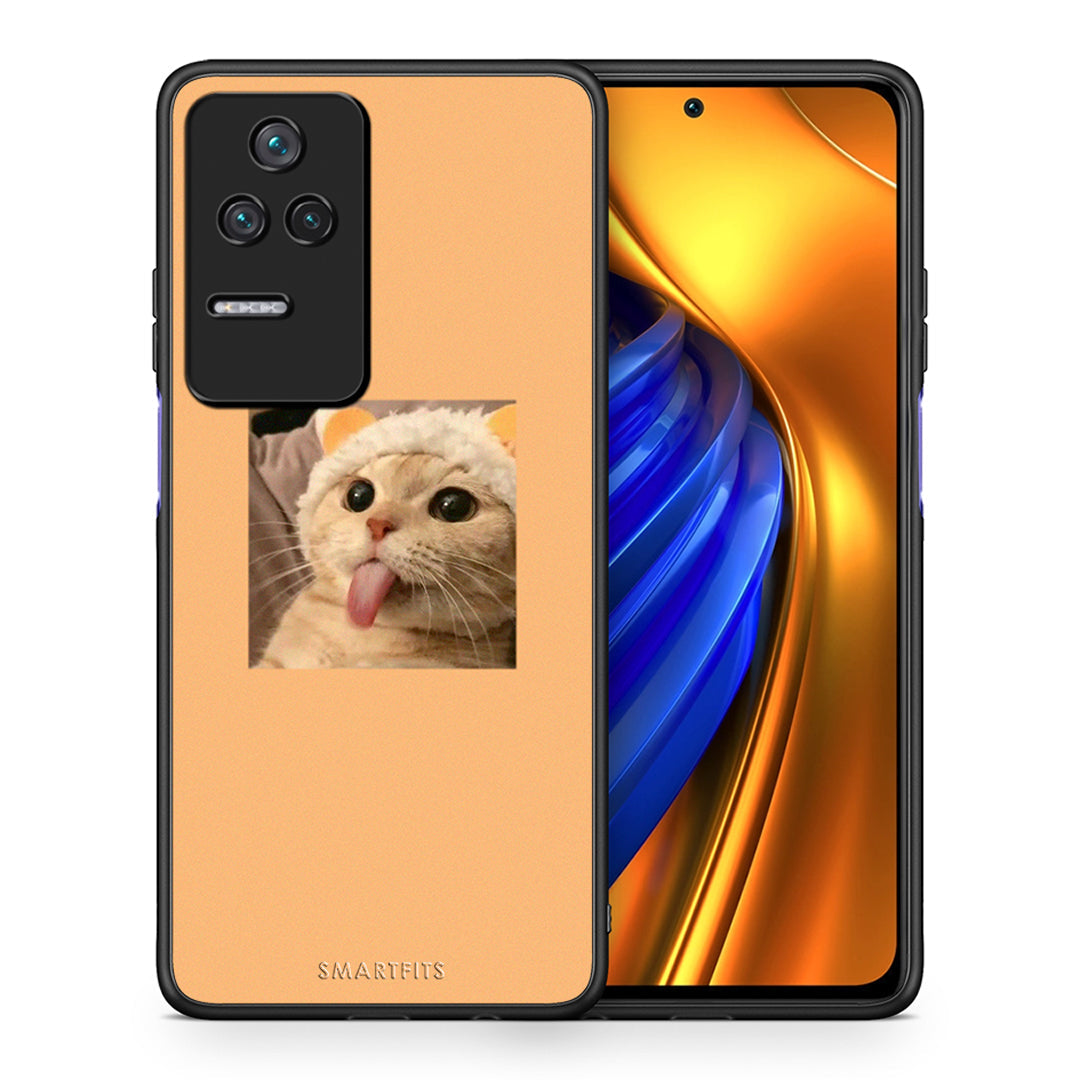 Θήκη Xiaomi Poco F4 / Redmi K40S Cat Tongue από τη Smartfits με σχέδιο στο πίσω μέρος και μαύρο περίβλημα | Xiaomi Poco F4 / Redmi K40S Cat Tongue case with colorful back and black bezels