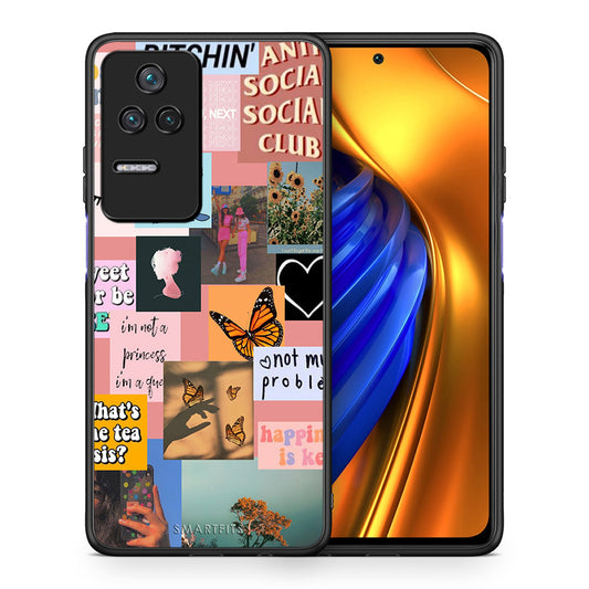 Θήκη Αγίου Βαλεντίνου Xiaomi Poco F4 / Redmi K40S Collage Bitchin από τη Smartfits με σχέδιο στο πίσω μέρος και μαύρο περίβλημα | Xiaomi Poco F4 / Redmi K40S Collage Bitchin case with colorful back and black bezels