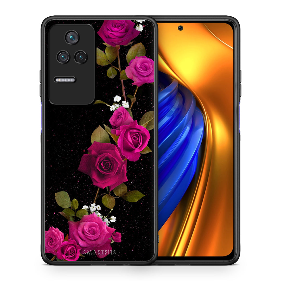 Θήκη Xiaomi Poco F4 / Redmi K40S Red Roses Flower από τη Smartfits με σχέδιο στο πίσω μέρος και μαύρο περίβλημα | Xiaomi Poco F4 / Redmi K40S Red Roses Flower case with colorful back and black bezels