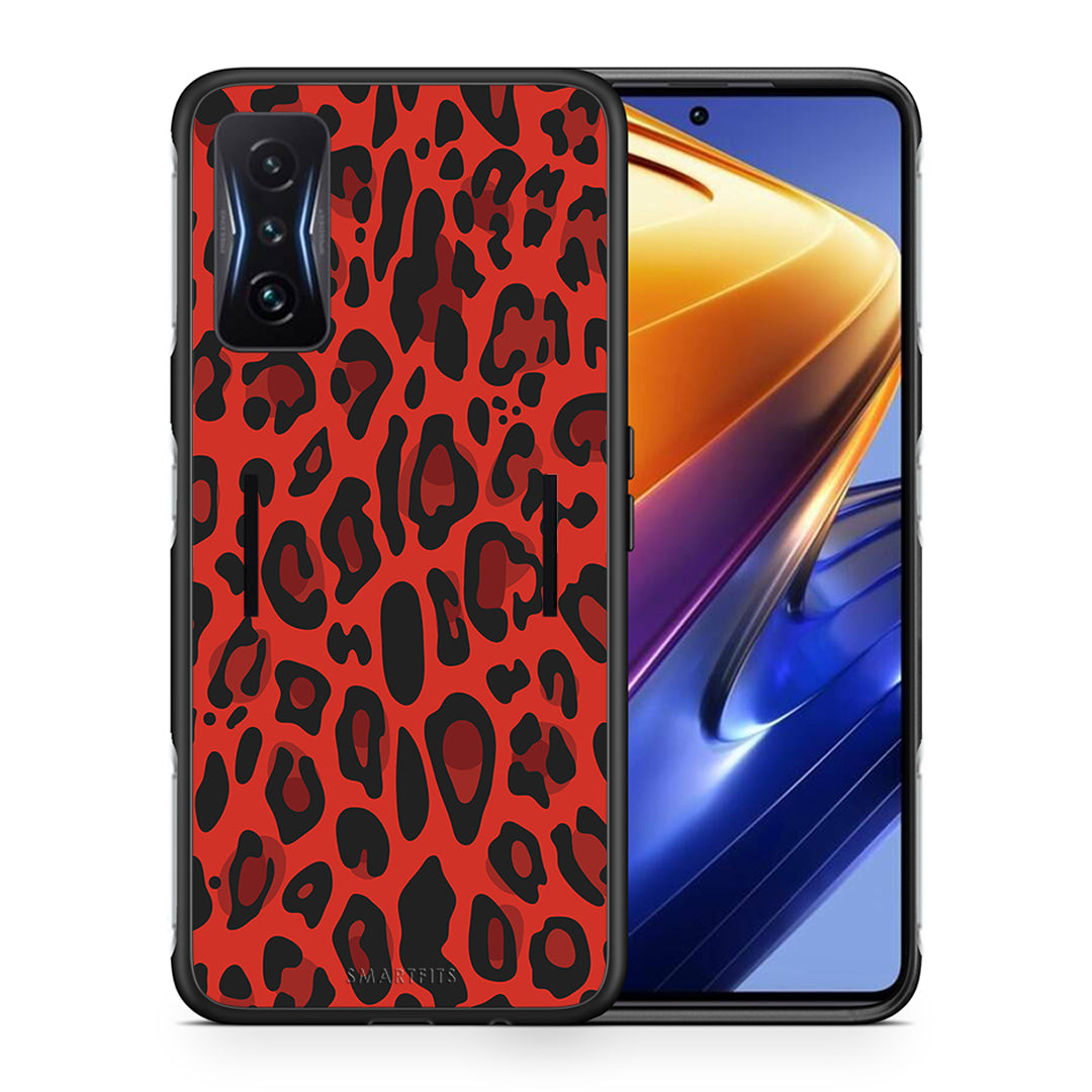 Θήκη Xiaomi Poco F4 GT Red Leopard Animal από τη Smartfits με σχέδιο στο πίσω μέρος και μαύρο περίβλημα | Xiaomi Poco F4 GT Red Leopard Animal case with colorful back and black bezels