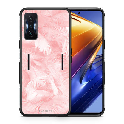Θήκη Xiaomi Poco F4 GT Pink Feather Boho από τη Smartfits με σχέδιο στο πίσω μέρος και μαύρο περίβλημα | Xiaomi Poco F4 GT Pink Feather Boho case with colorful back and black bezels