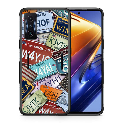 Θήκη Xiaomi Poco F4 GT Car Plates από τη Smartfits με σχέδιο στο πίσω μέρος και μαύρο περίβλημα | Xiaomi Poco F4 GT Car Plates case with colorful back and black bezels