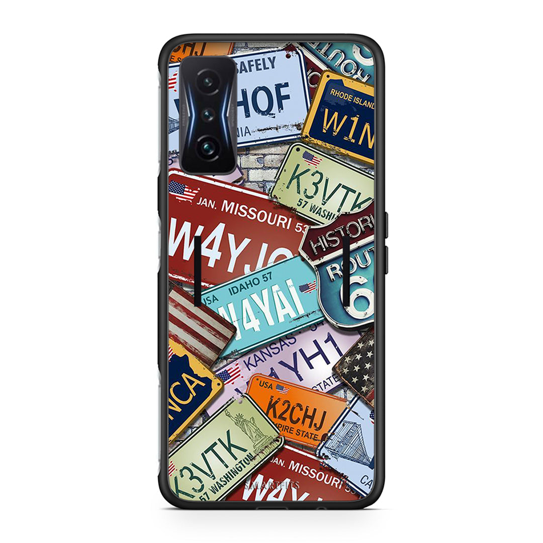 Xiaomi Poco F4 GT Car Plates θήκη από τη Smartfits με σχέδιο στο πίσω μέρος και μαύρο περίβλημα | Smartphone case with colorful back and black bezels by Smartfits