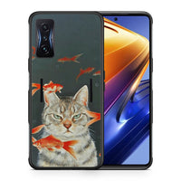 Thumbnail for Θήκη Xiaomi Poco F4 GT Cat Goldfish από τη Smartfits με σχέδιο στο πίσω μέρος και μαύρο περίβλημα | Xiaomi Poco F4 GT Cat Goldfish case with colorful back and black bezels