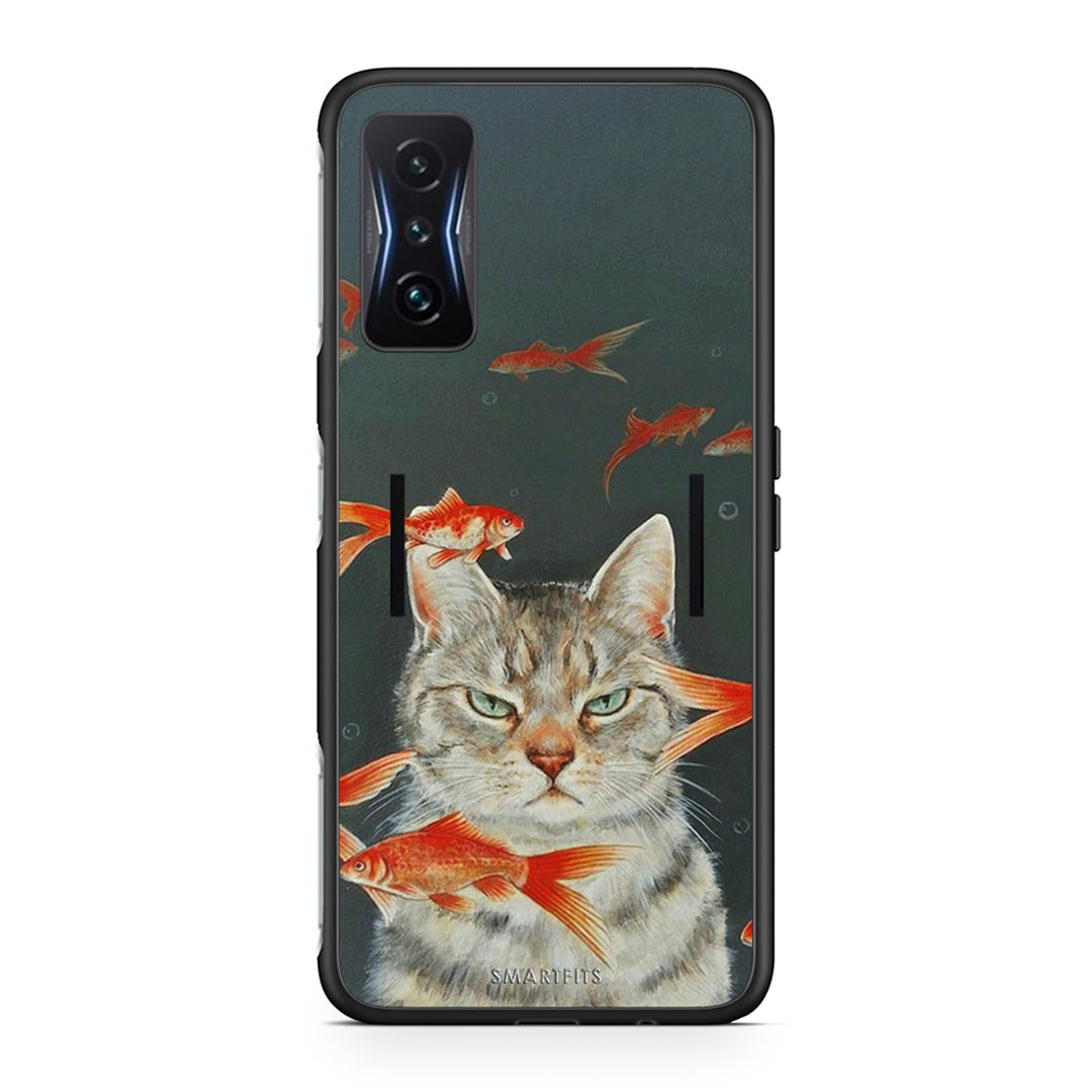 Xiaomi Poco F4 GT Cat Goldfish θήκη από τη Smartfits με σχέδιο στο πίσω μέρος και μαύρο περίβλημα | Smartphone case with colorful back and black bezels by Smartfits