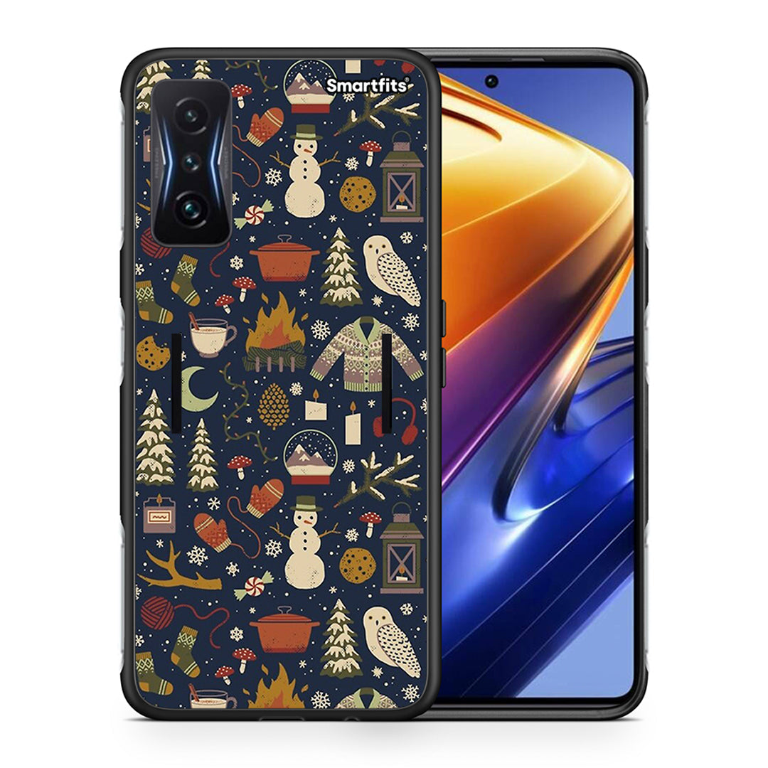 Θήκη Xiaomi Poco F4 GT Christmas Elements από τη Smartfits με σχέδιο στο πίσω μέρος και μαύρο περίβλημα | Xiaomi Poco F4 GT Christmas Elements case with colorful back and black bezels