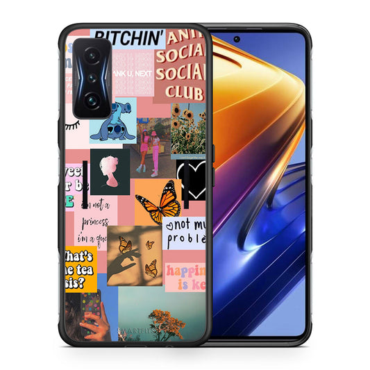 Θήκη Αγίου Βαλεντίνου Xiaomi Poco F4 GT Collage Bitchin από τη Smartfits με σχέδιο στο πίσω μέρος και μαύρο περίβλημα | Xiaomi Poco F4 GT Collage Bitchin case with colorful back and black bezels