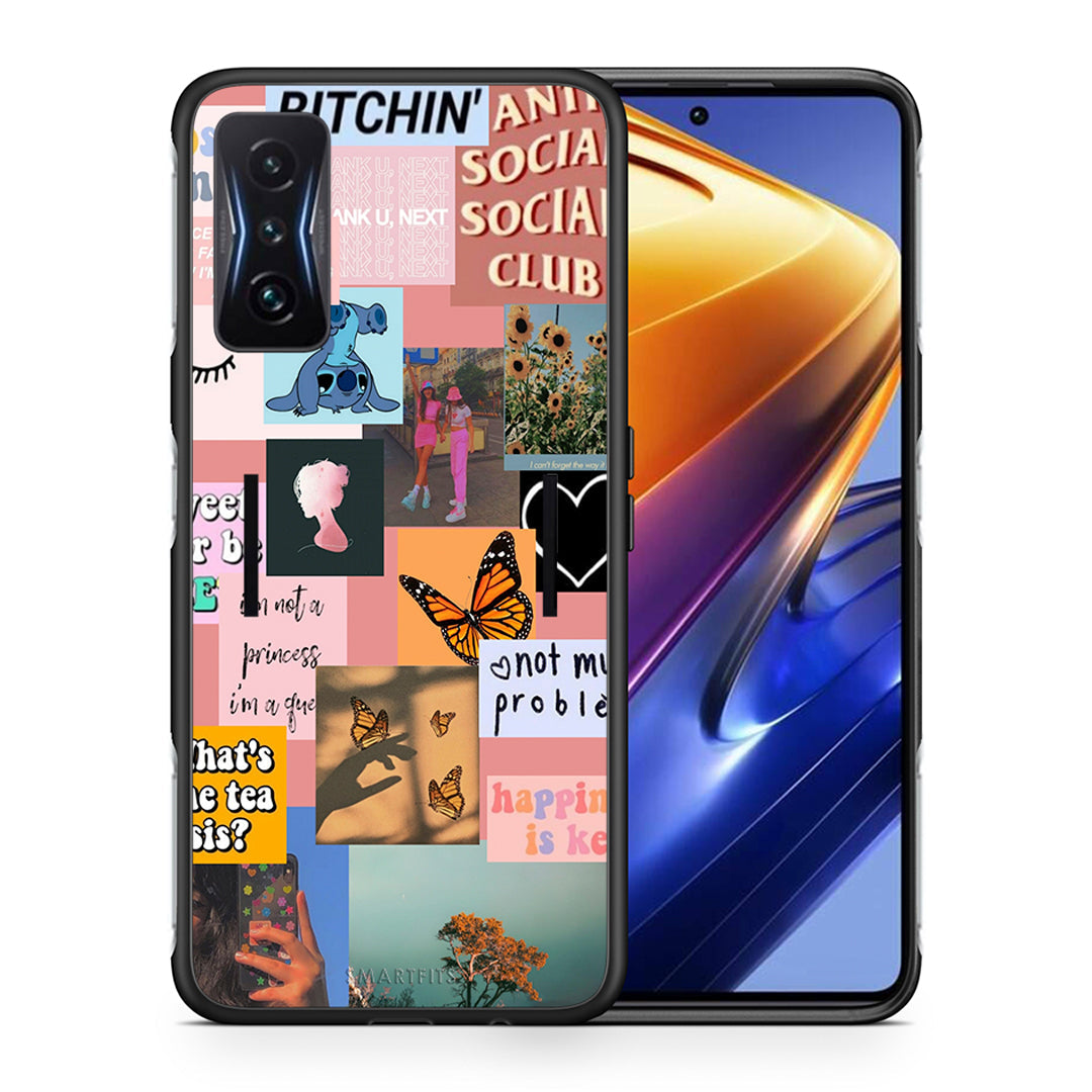 Θήκη Αγίου Βαλεντίνου Xiaomi Poco F4 GT Collage Bitchin από τη Smartfits με σχέδιο στο πίσω μέρος και μαύρο περίβλημα | Xiaomi Poco F4 GT Collage Bitchin case with colorful back and black bezels