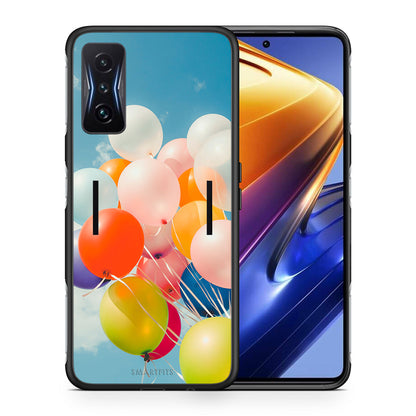 Θήκη Xiaomi Poco F4 GT Colorful Balloons από τη Smartfits με σχέδιο στο πίσω μέρος και μαύρο περίβλημα | Xiaomi Poco F4 GT Colorful Balloons case with colorful back and black bezels