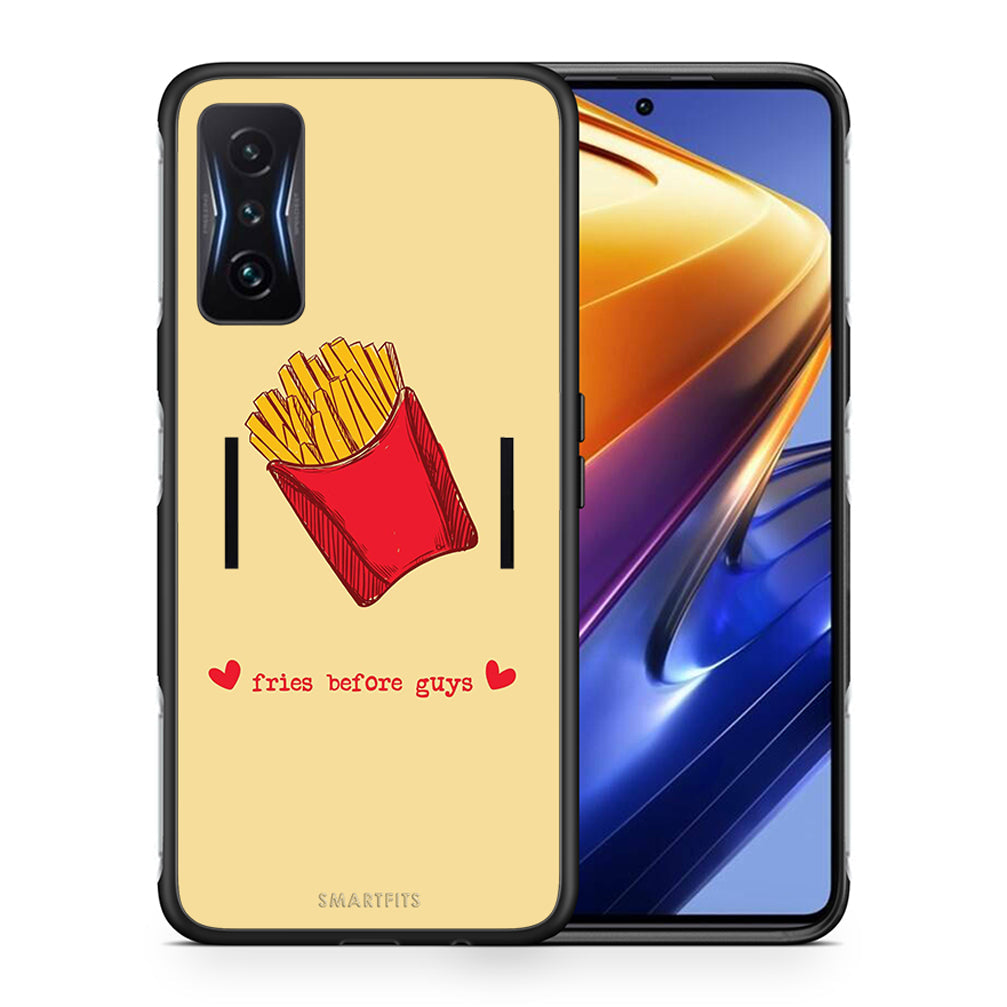 Θήκη Αγίου Βαλεντίνου Xiaomi Poco F4 GT Fries Before Guys από τη Smartfits με σχέδιο στο πίσω μέρος και μαύρο περίβλημα | Xiaomi Poco F4 GT Fries Before Guys case with colorful back and black bezels