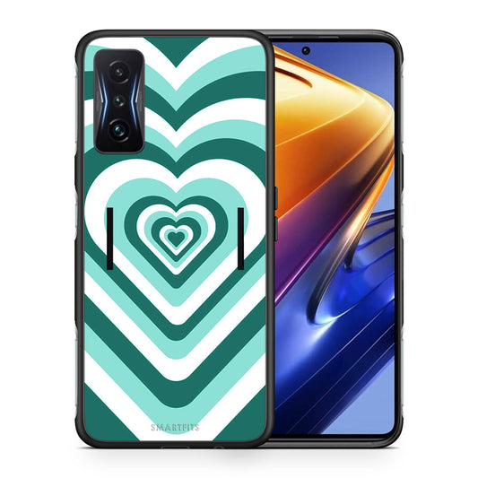 Θήκη Xiaomi Poco F4 GT Green Hearts από τη Smartfits με σχέδιο στο πίσω μέρος και μαύρο περίβλημα | Xiaomi Poco F4 GT Green Hearts case with colorful back and black bezels