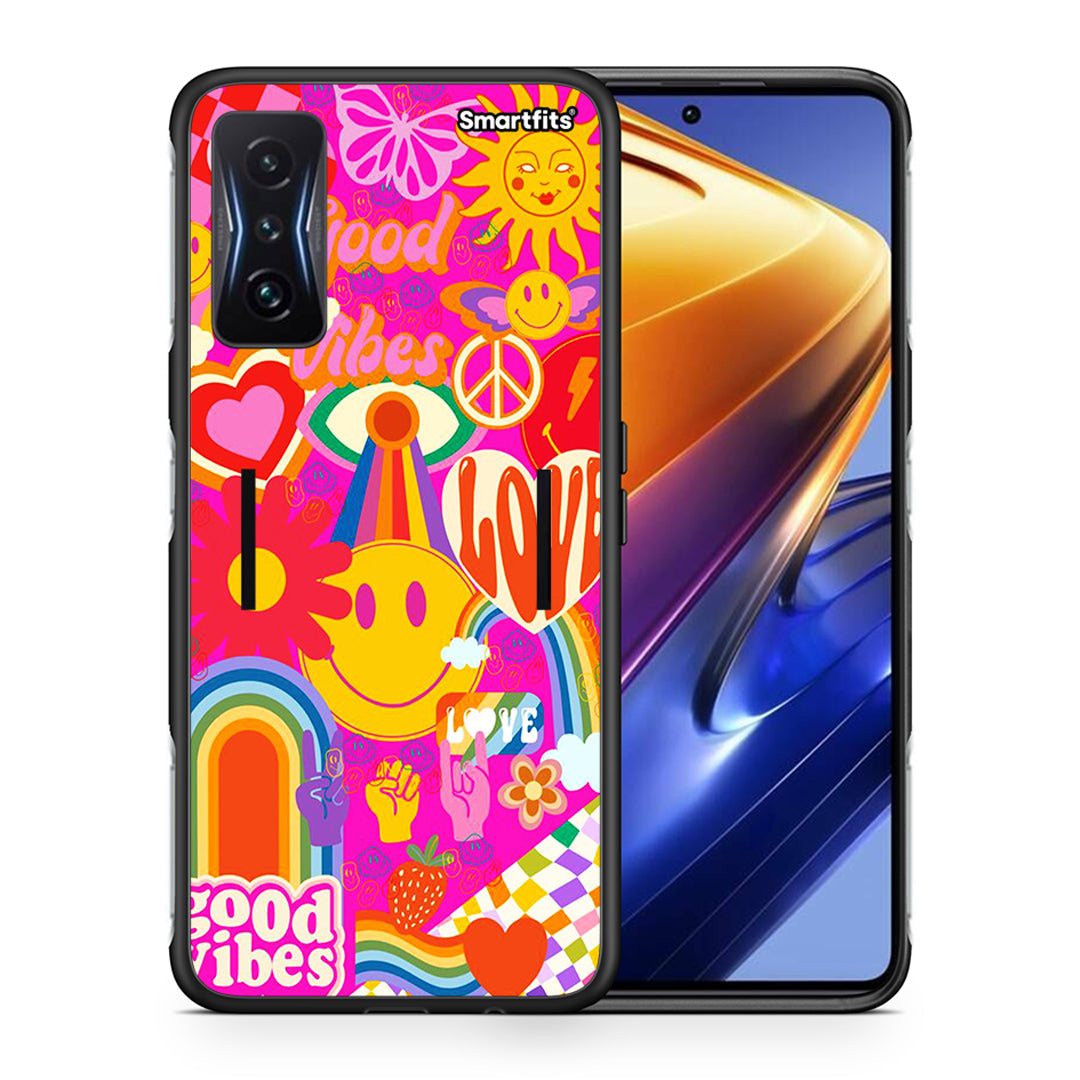 Θήκη Xiaomi Poco F4 GT Hippie Love από τη Smartfits με σχέδιο στο πίσω μέρος και μαύρο περίβλημα | Xiaomi Poco F4 GT Hippie Love case with colorful back and black bezels