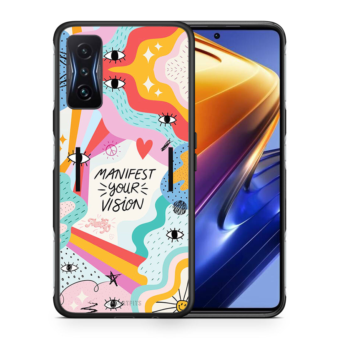 Θήκη Xiaomi Poco F4 GT Manifest Your Vision από τη Smartfits με σχέδιο στο πίσω μέρος και μαύρο περίβλημα | Xiaomi Poco F4 GT Manifest Your Vision case with colorful back and black bezels
