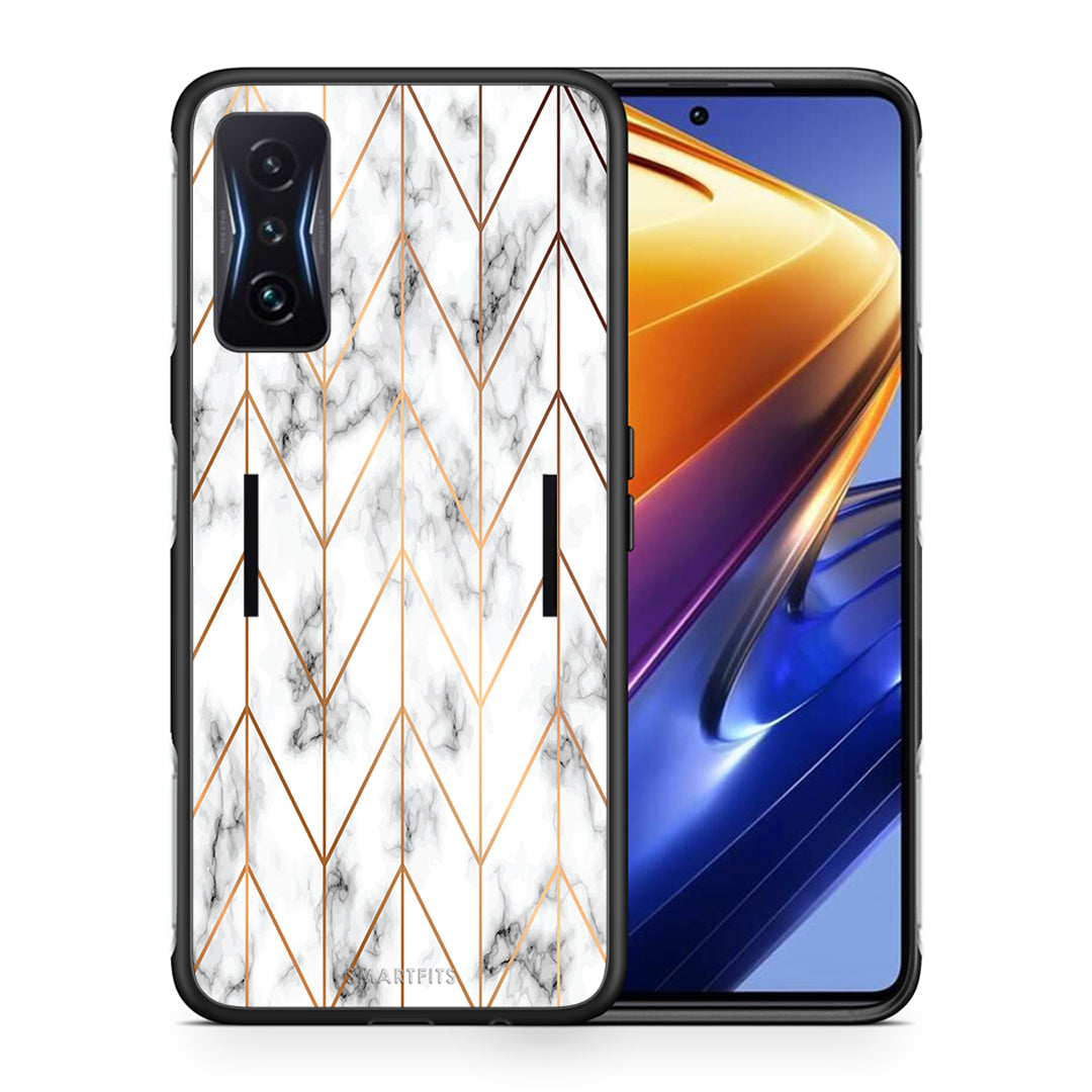 Θήκη Xiaomi Poco F4 GT Gold Geometric Marble από τη Smartfits με σχέδιο στο πίσω μέρος και μαύρο περίβλημα | Xiaomi Poco F4 GT Gold Geometric Marble case with colorful back and black bezels