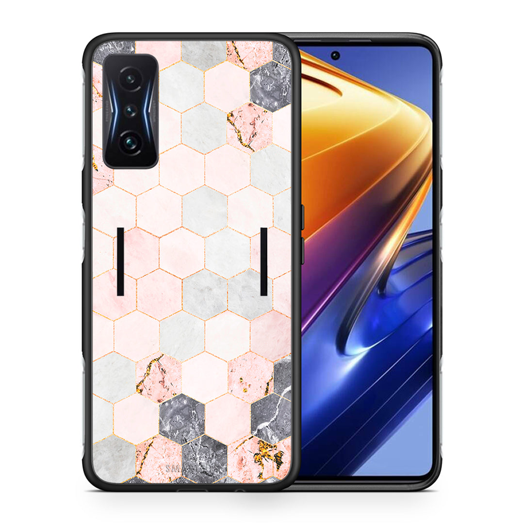 Θήκη Xiaomi Poco F4 GT Hexagon Pink Marble από τη Smartfits με σχέδιο στο πίσω μέρος και μαύρο περίβλημα | Xiaomi Poco F4 GT Hexagon Pink Marble case with colorful back and black bezels
