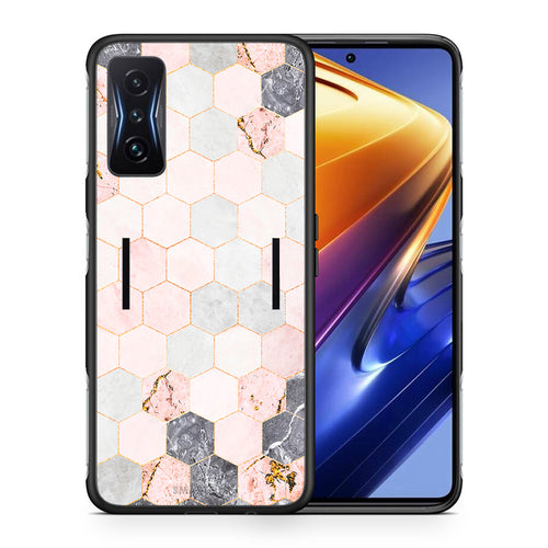 Θήκη Xiaomi Poco F4 GT Hexagon Pink Marble από τη Smartfits με σχέδιο στο πίσω μέρος και μαύρο περίβλημα | Xiaomi Poco F4 GT Hexagon Pink Marble case with colorful back and black bezels