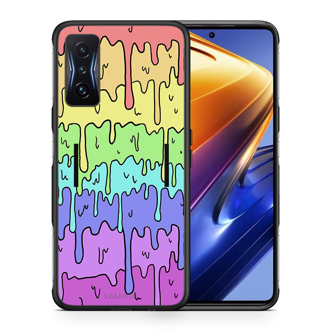 Θήκη Xiaomi Poco F4 GT Melting Rainbow από τη Smartfits με σχέδιο στο πίσω μέρος και μαύρο περίβλημα | Xiaomi Poco F4 GT Melting Rainbow case with colorful back and black bezels
