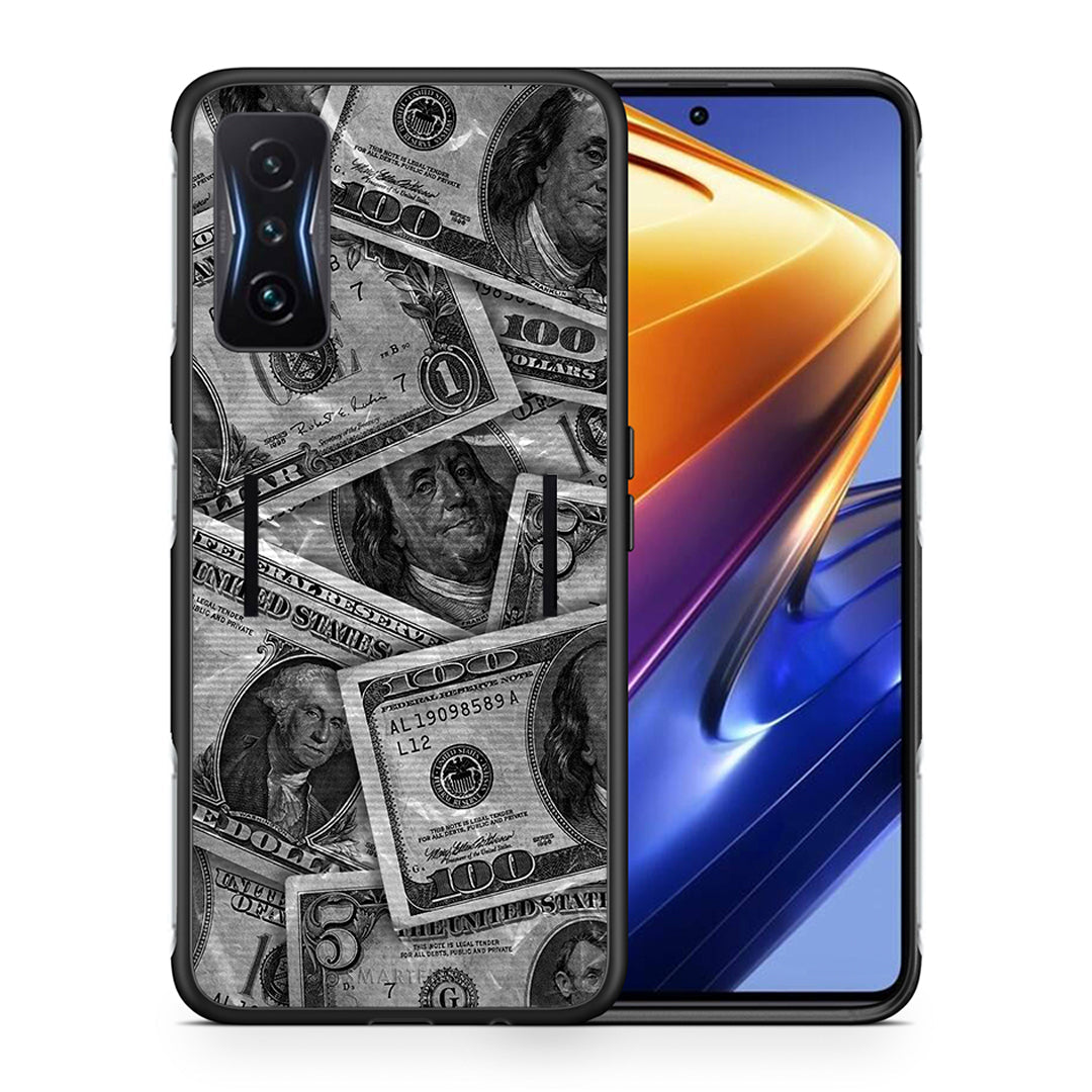 Θήκη Xiaomi Poco F4 GT Money Dollars από τη Smartfits με σχέδιο στο πίσω μέρος και μαύρο περίβλημα | Xiaomi Poco F4 GT Money Dollars case with colorful back and black bezels