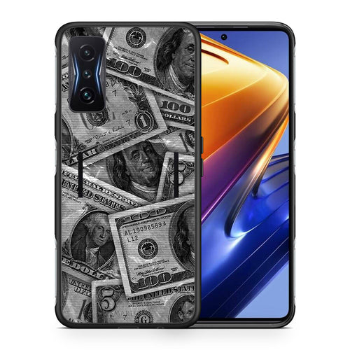 Θήκη Xiaomi Poco F4 GT Money Dollars από τη Smartfits με σχέδιο στο πίσω μέρος και μαύρο περίβλημα | Xiaomi Poco F4 GT Money Dollars case with colorful back and black bezels