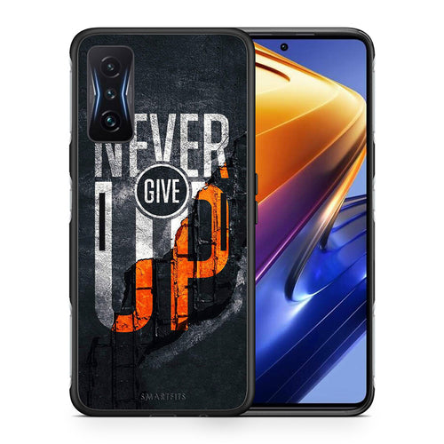 Θήκη Αγίου Βαλεντίνου Xiaomi Poco F4 GT Never Give Up από τη Smartfits με σχέδιο στο πίσω μέρος και μαύρο περίβλημα | Xiaomi Poco F4 GT Never Give Up case with colorful back and black bezels