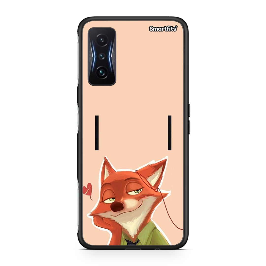 Xiaomi Poco F4 GT Nick Wilde And Judy Hopps Love 1 θήκη από τη Smartfits με σχέδιο στο πίσω μέρος και μαύρο περίβλημα | Smartphone case with colorful back and black bezels by Smartfits